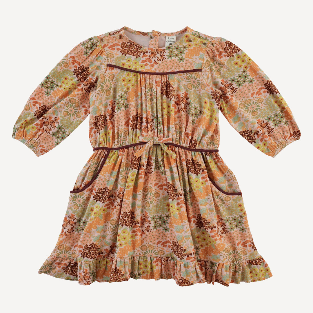 long sleeve gathered tie waist dress | pink ditsy garden | bamboo