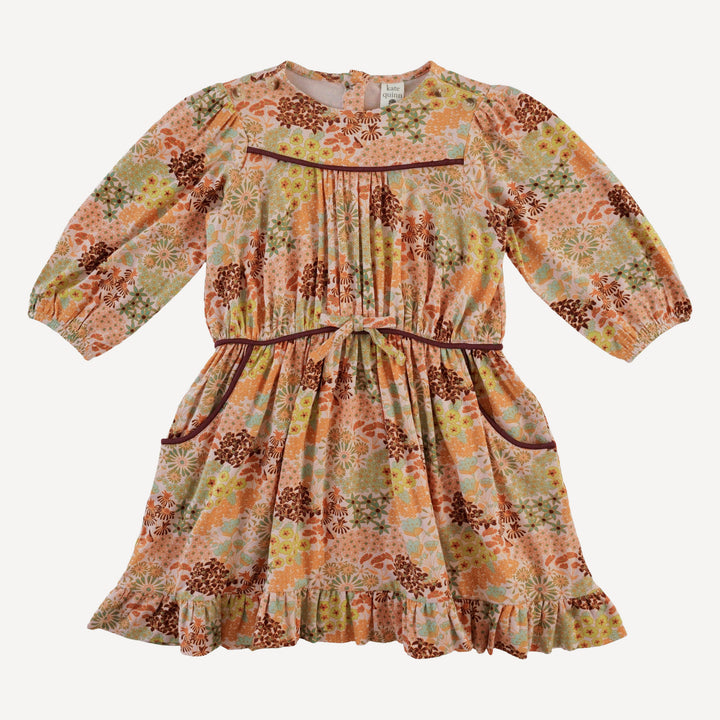 long sleeve gathered tie waist dress | pink ditsy garden | bamboo