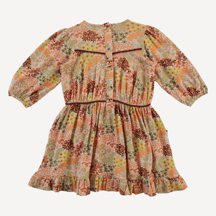 long sleeve gathered tie waist dress | pink ditsy garden | bamboo