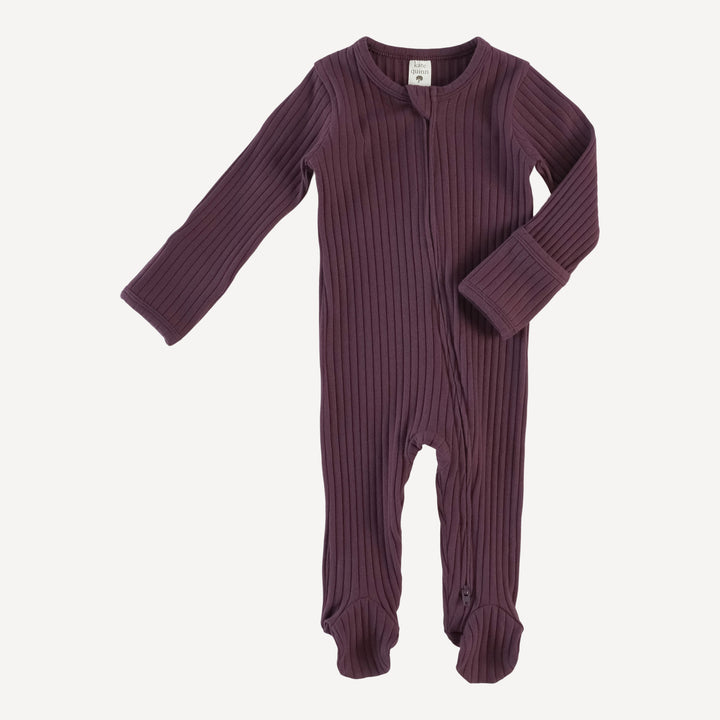 long sleeve zipper footie | raisin | organic cotton wide rib