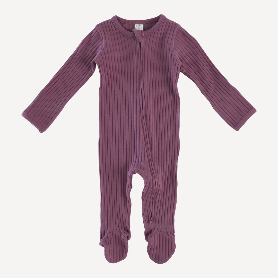 long sleeve zipper footie | wild ginger | organic cotton wide rib