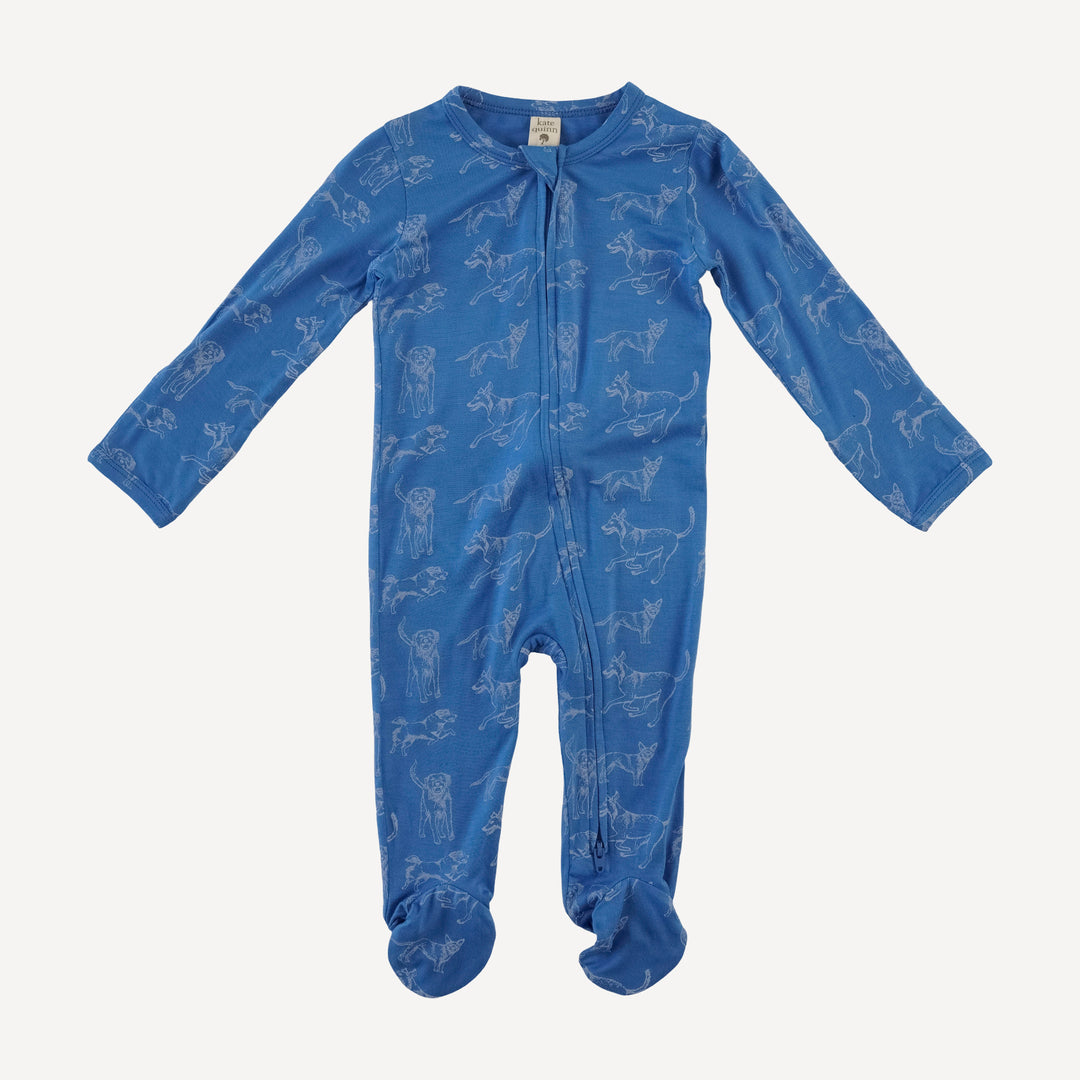 long sleeve two way zipper footie | blue mutts | bamboo