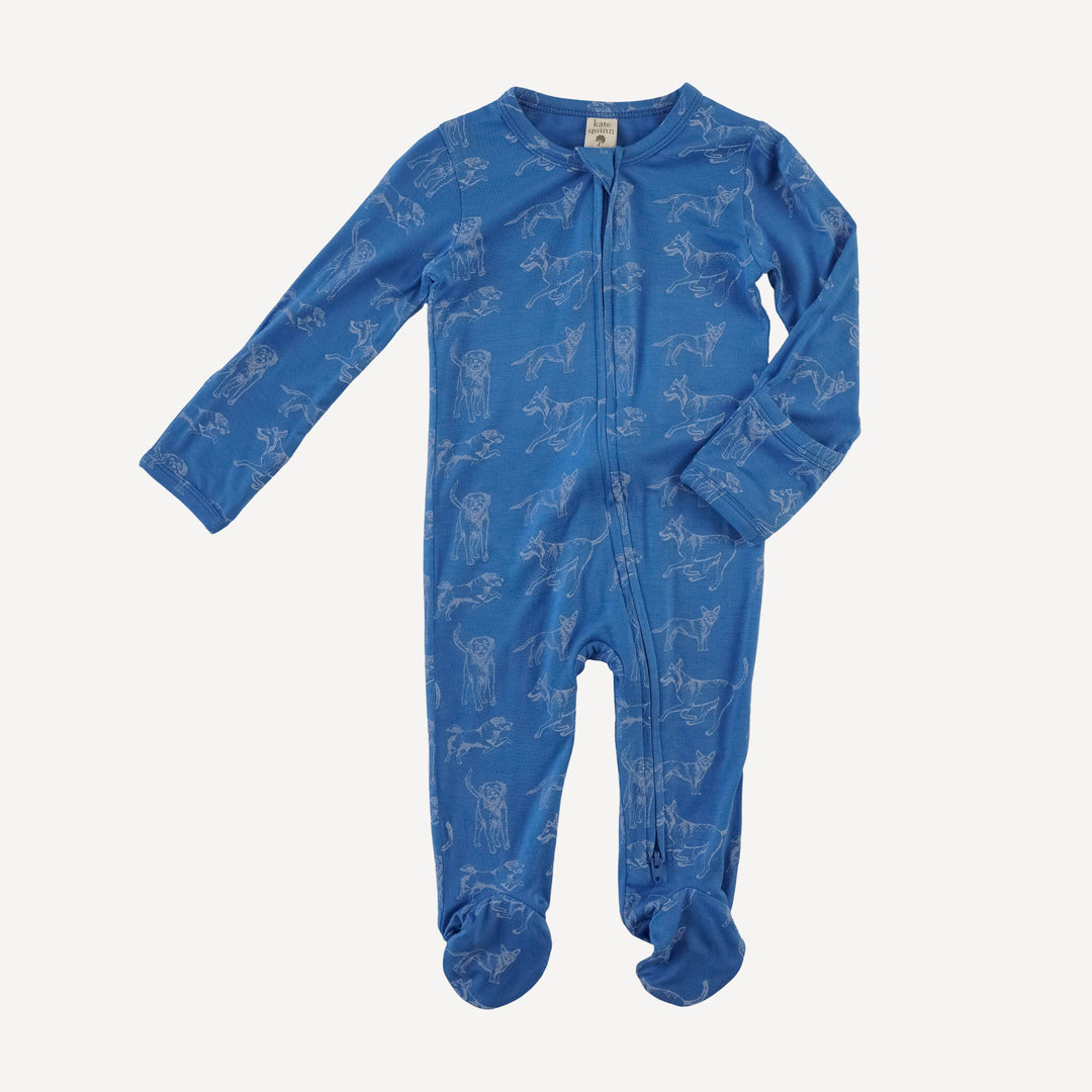 long sleeve two way zipper footie | blue mutts | bamboo