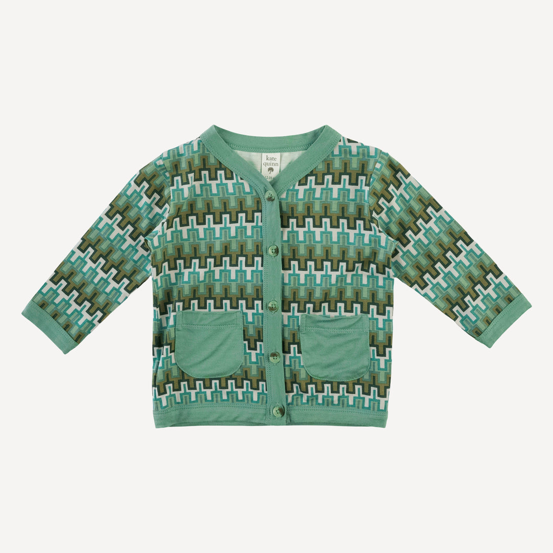 long sleeve classic v-neck pocket cardigan | mini green taffy stripe | bamboo