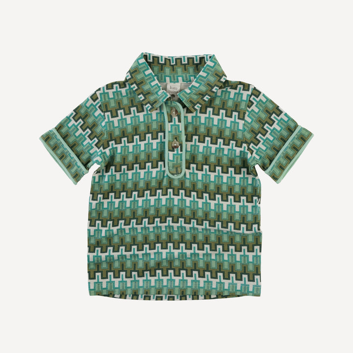 short sleeve piped polo tee | mini green taffy stripe | bamboo