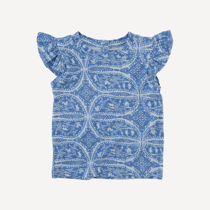 flutter sleeve shoulder ruffle top | blue fauna | bamboo