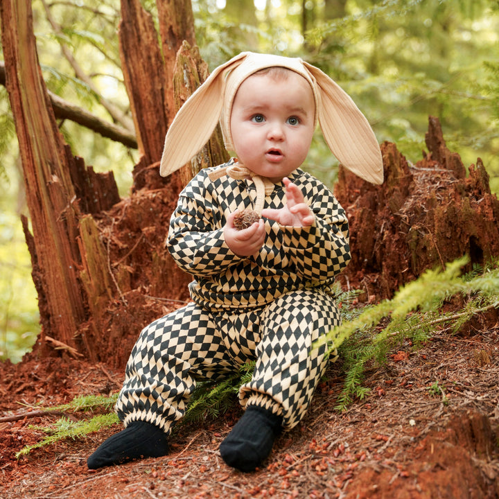 long sleeve relaxed jogger set | black harlequin | organic cotton jersey