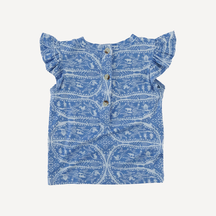 flutter sleeve shoulder ruffle top | blue fauna | bamboo