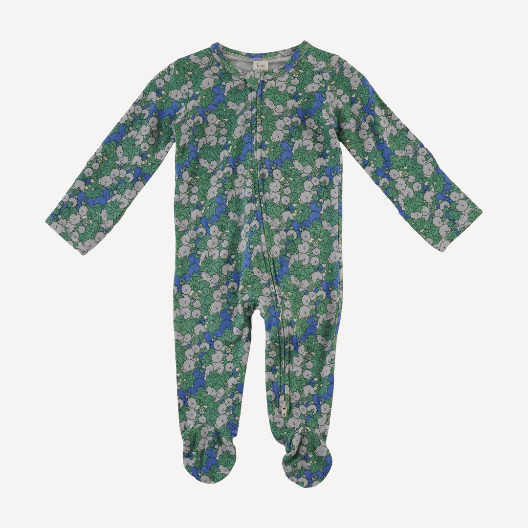 long sleeve two way zipper footie | blue ivy floral | bamboo