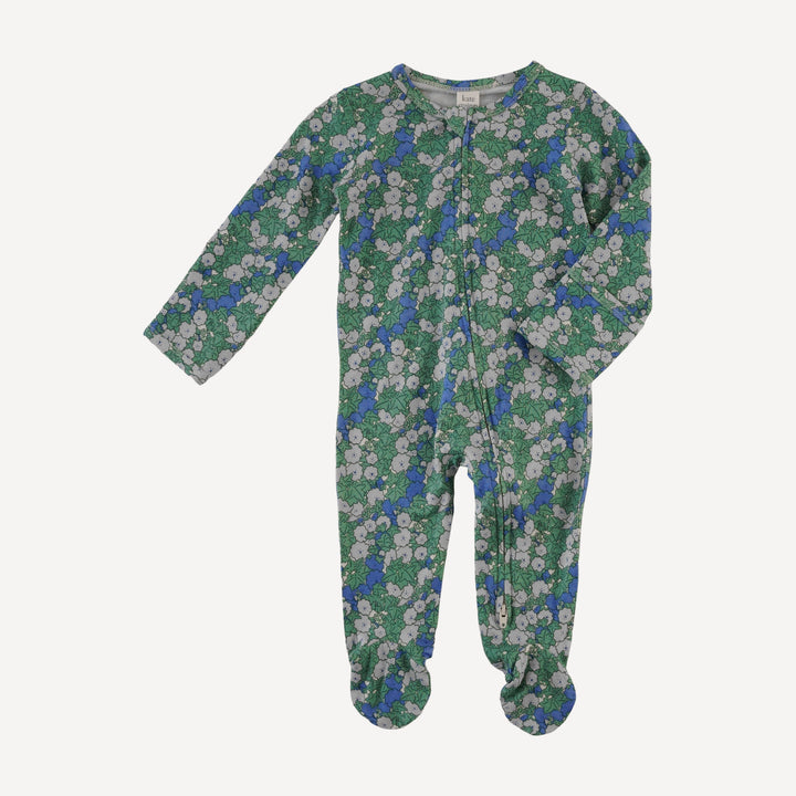 long sleeve two way zipper footie | blue ivy floral | bamboo