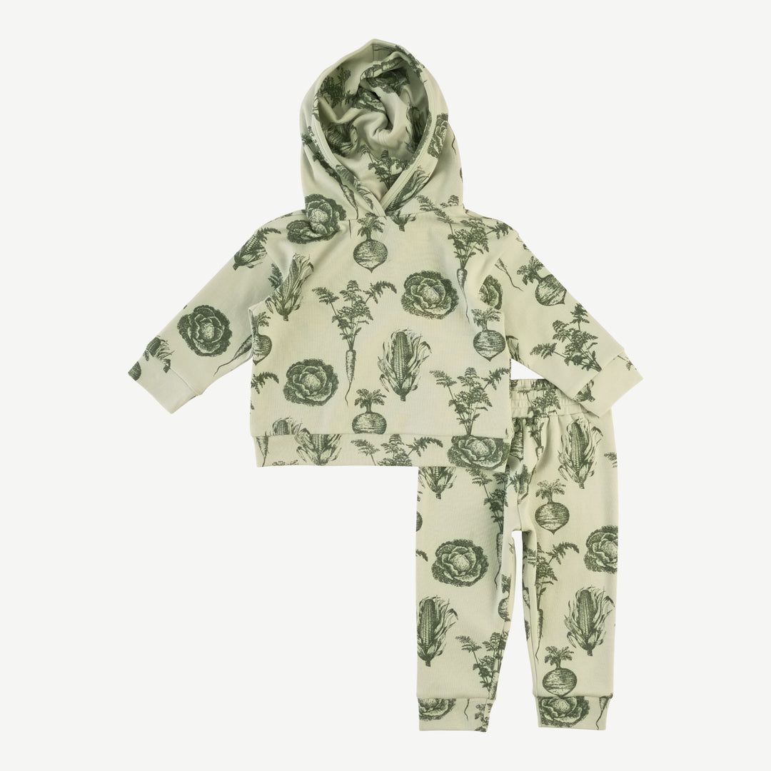 long sleeve hooded cuffed jogger set | green veggies | organic cotton interlock