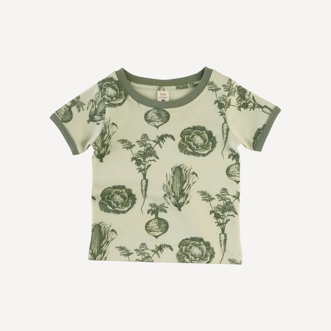 short sleeve ringer tee + cargo bubble set | green veggies | organic cotton interlock