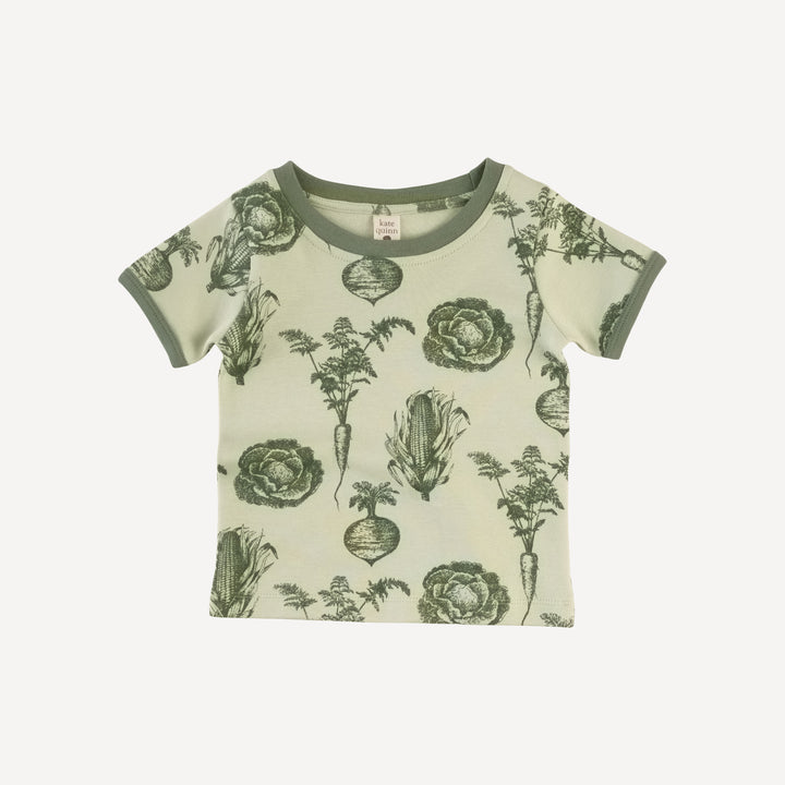 short sleeve ringer tee + cargo bubble set | green veggies | organic cotton interlock