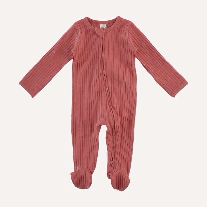 long sleeve two way zipper footie | faded rose | wide rib