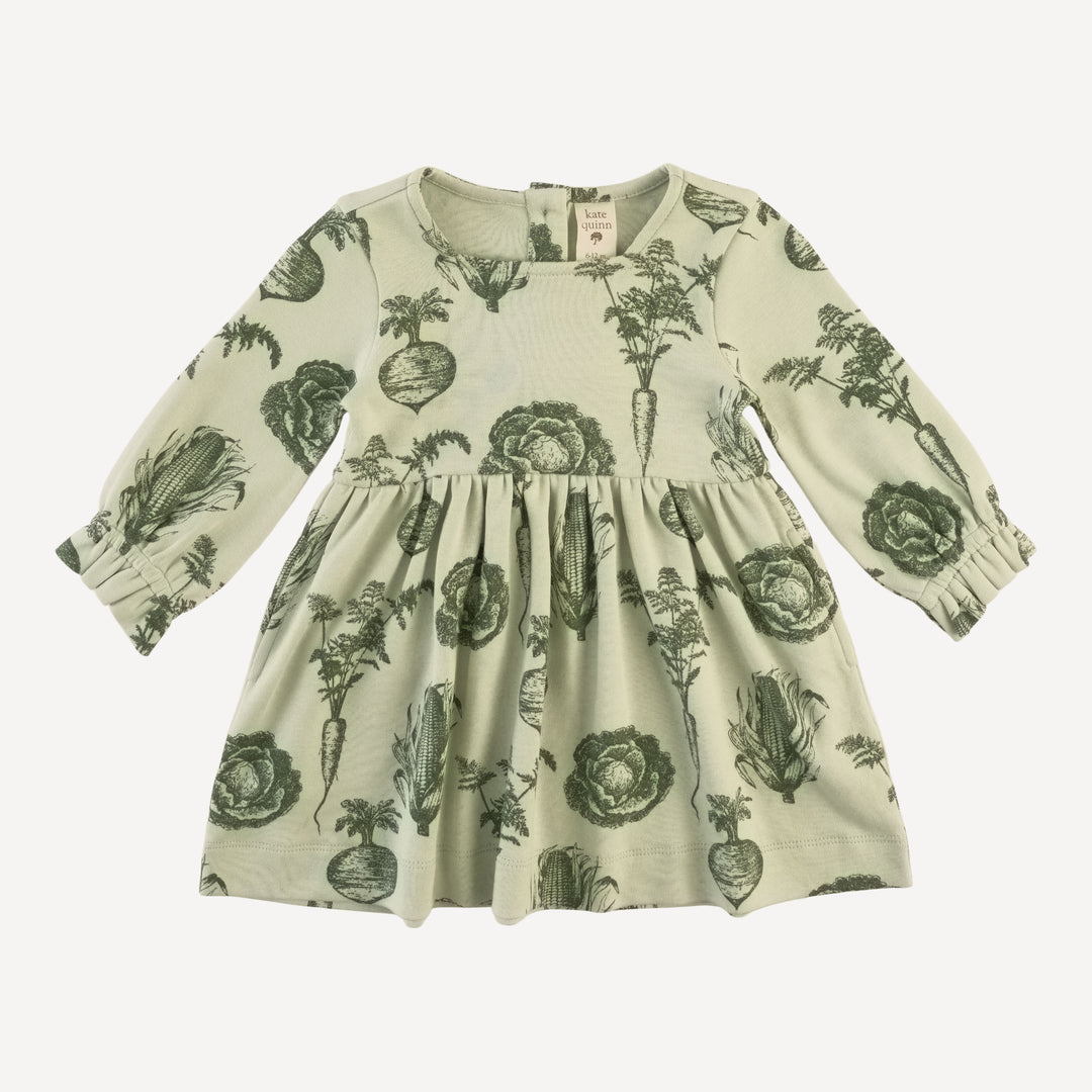 long sleeve square neck dress | green veggies | organic cotton interlock