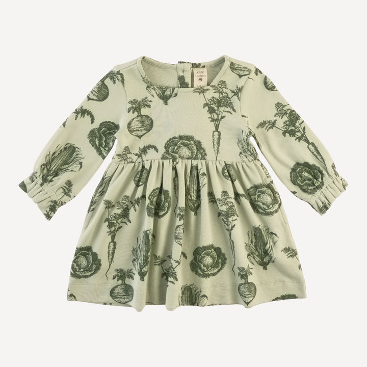 long sleeve square neck dress | green veggies | organic cotton interlock