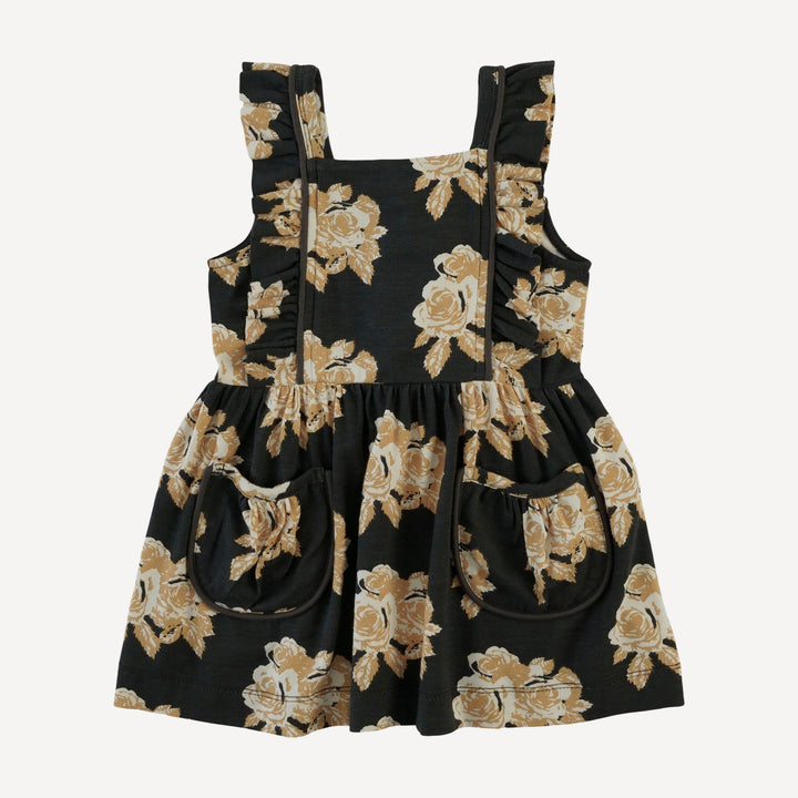 piped flutter pinafore pocket dress | taffy rose | bamboo