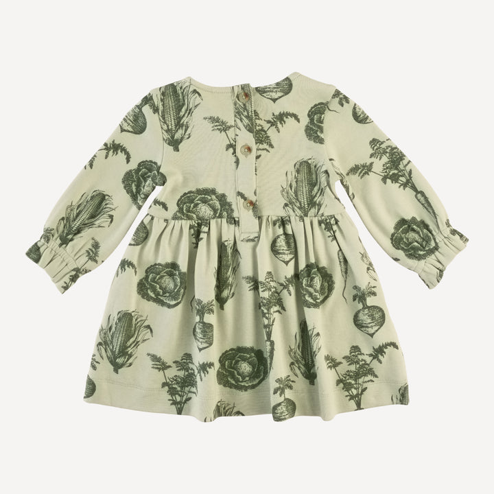 long sleeve square neck dress | green veggies | organic cotton interlock