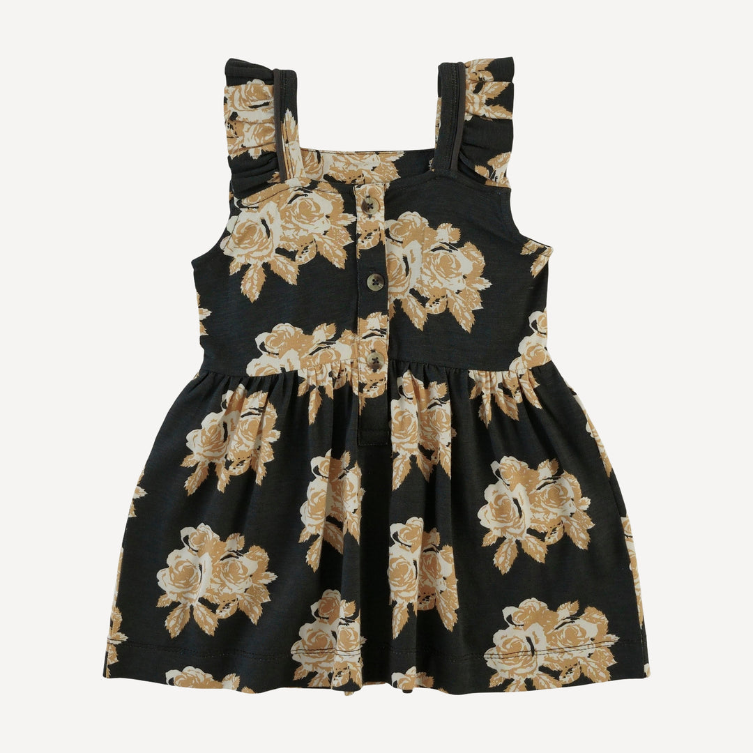 piped flutter pinafore pocket dress | taffy rose | bamboo