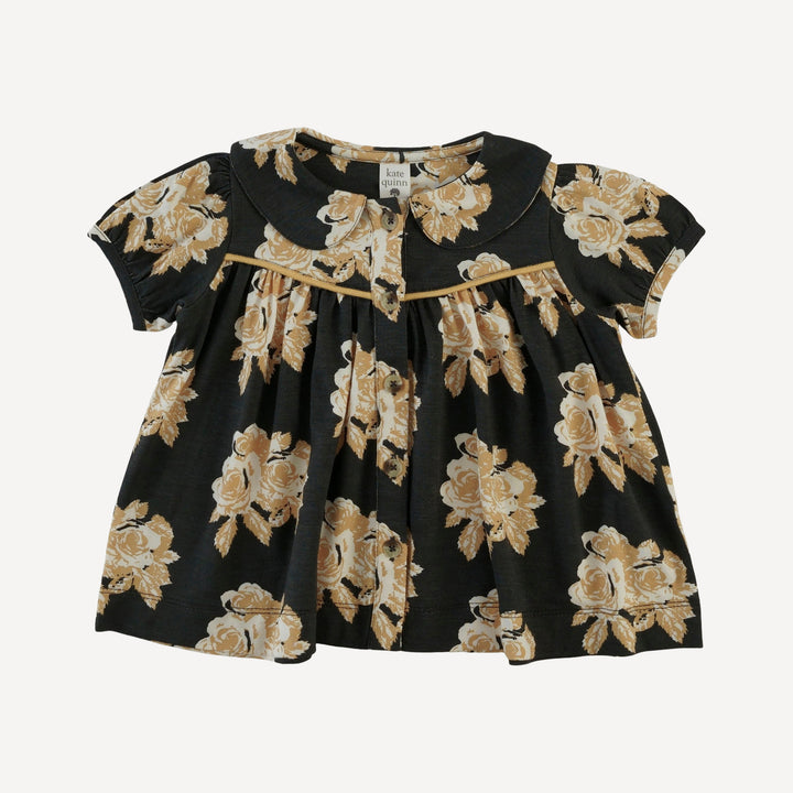 short sleeve piped gathered top | taffy rose | bamboo