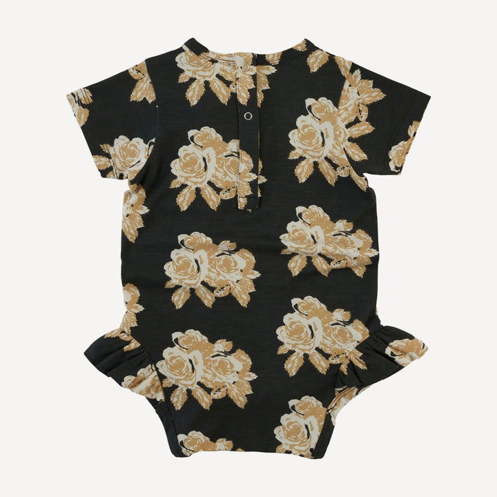 short sleeve ruffle leg bodysuit | taffy rose | bamboo