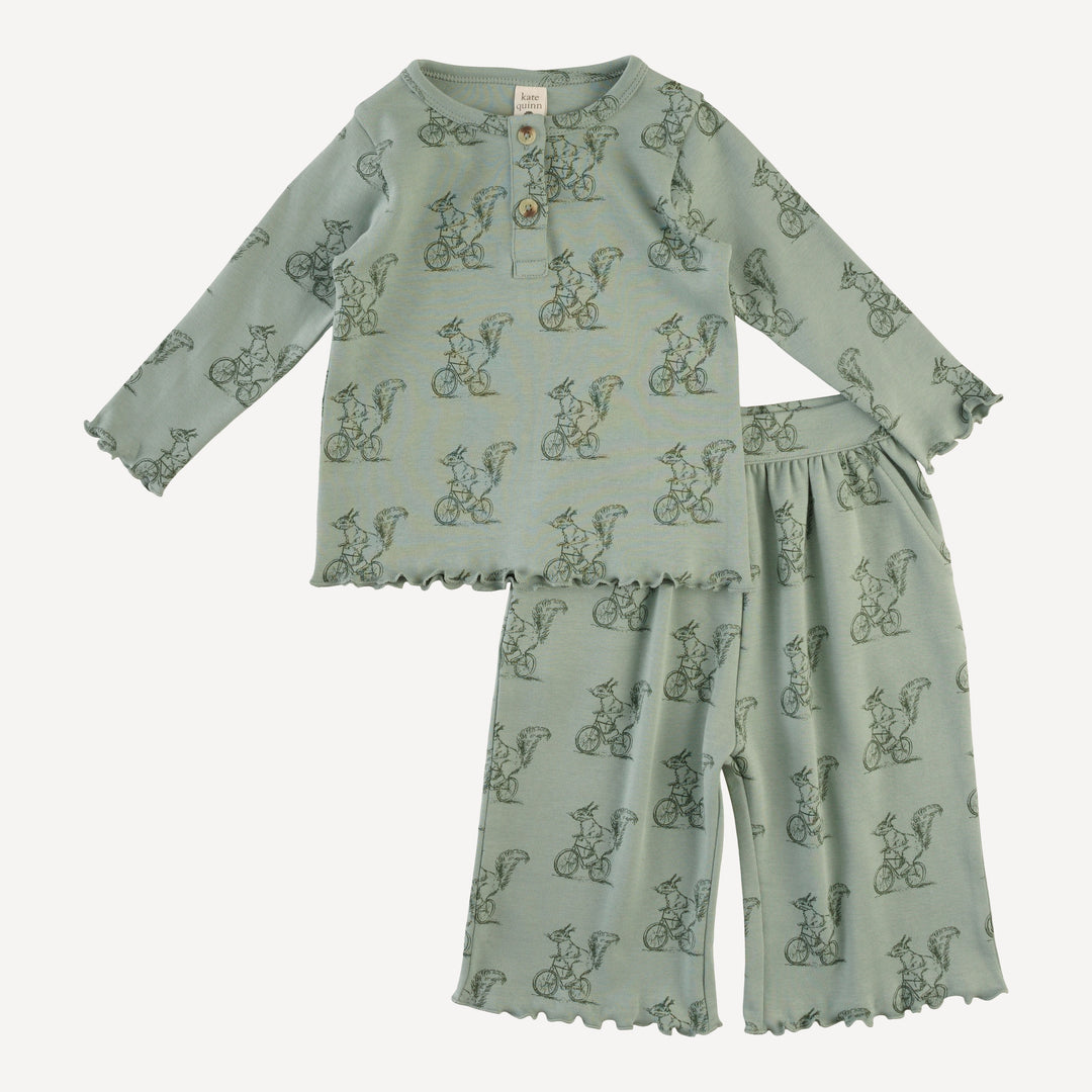 long sleeve jade set 2.0 | squirrels on bike | organic cotton interlock