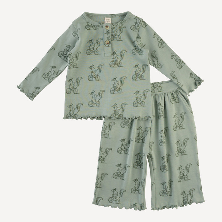 long sleeve jade set 2.0 | squirrels on bike | organic cotton interlock