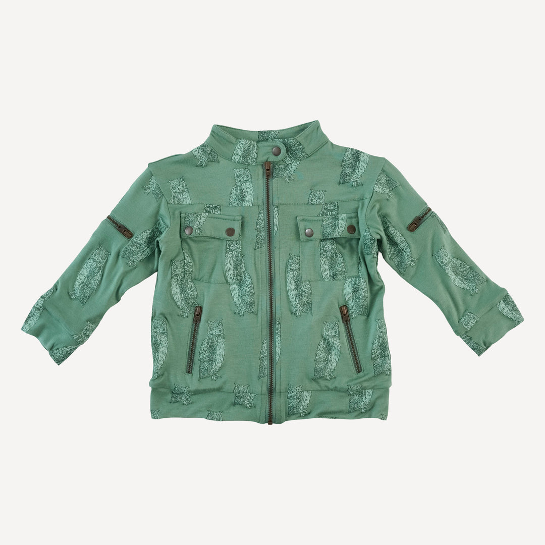 motorcycle jacket | green owl | bamboo
