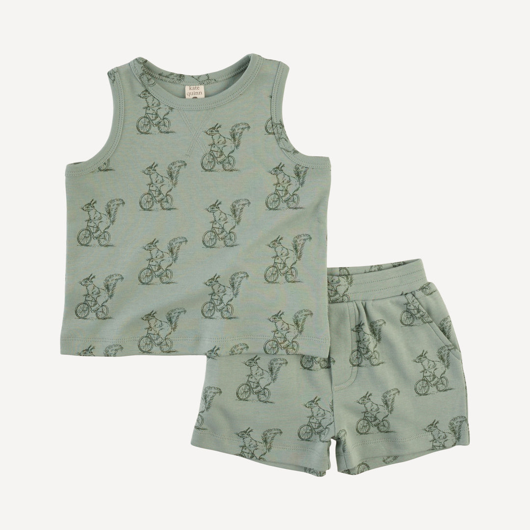 topstitch tank + relaxed short set | squirrels on bike | organic cotton interlock