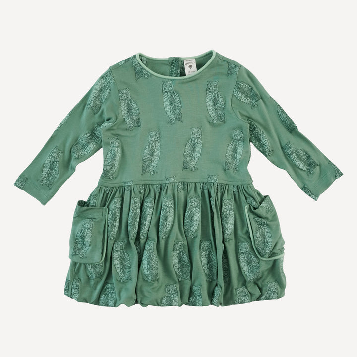 long sleeve piped cargo pocket dress | green owl | bamboo