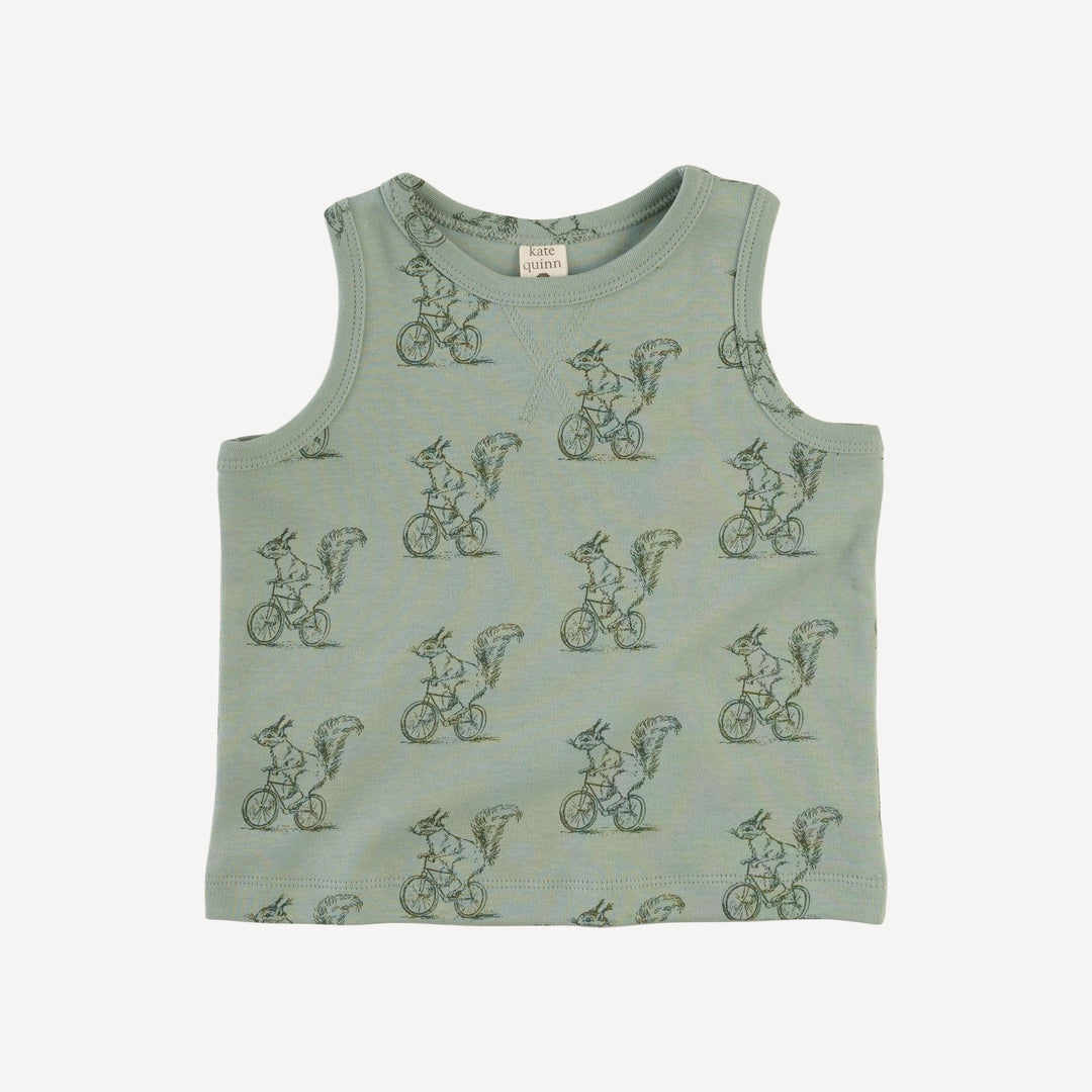 topstitch tank + relaxed short set | squirrels on bike | organic cotton interlock