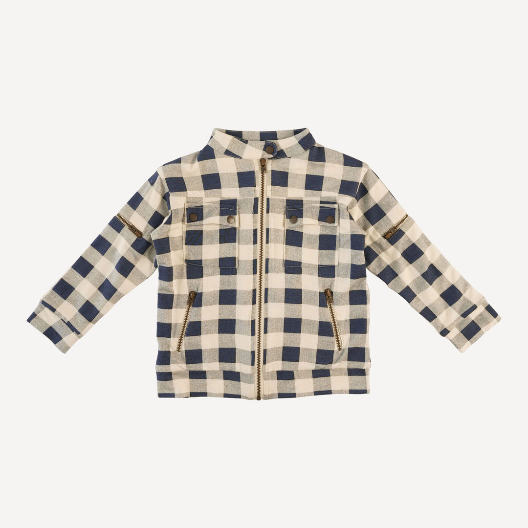 motorcycle jacket | blueberry gingham | bamboo