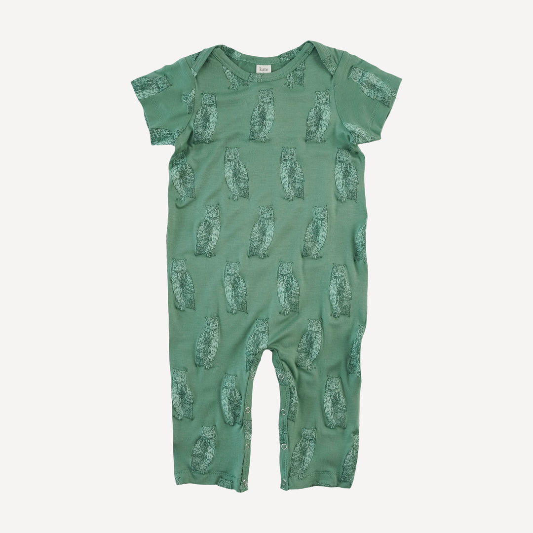 short sleeve lap neck jumpsuit | green owl | bamboo