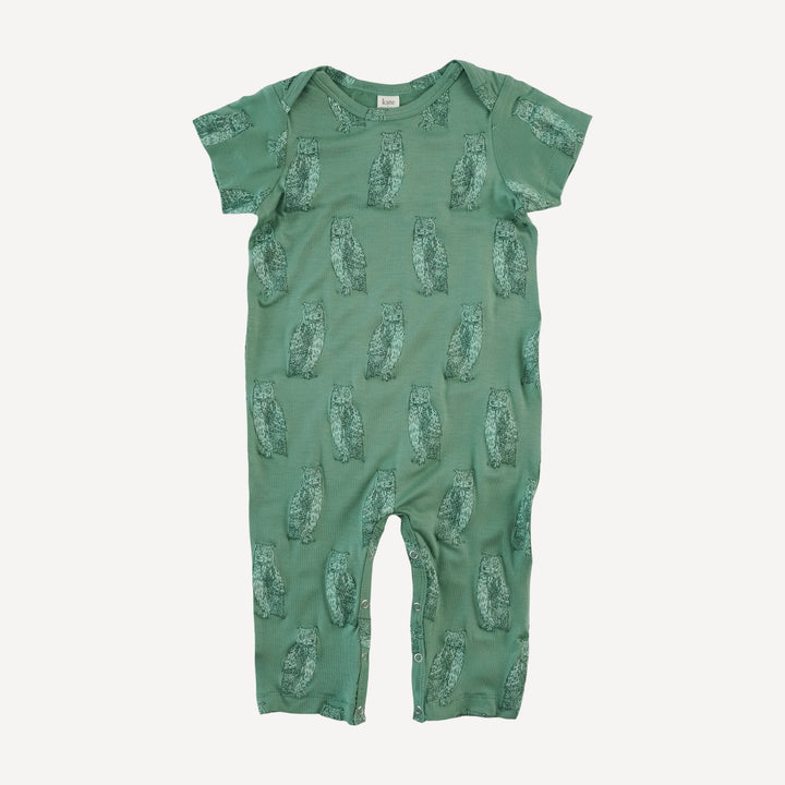 short sleeve lap neck jumpsuit | green owl | bamboo