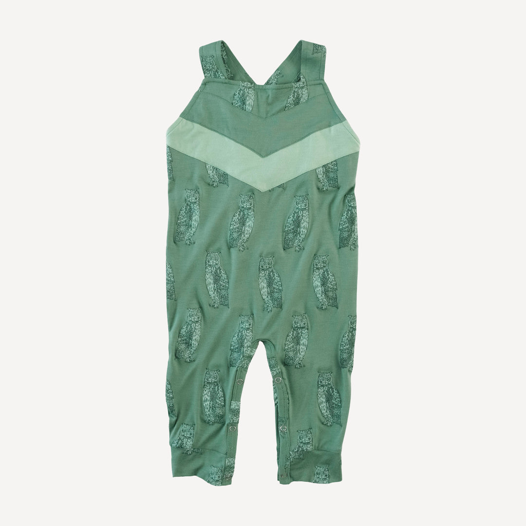 chevron overall jumpsuit | green owl | bamboo