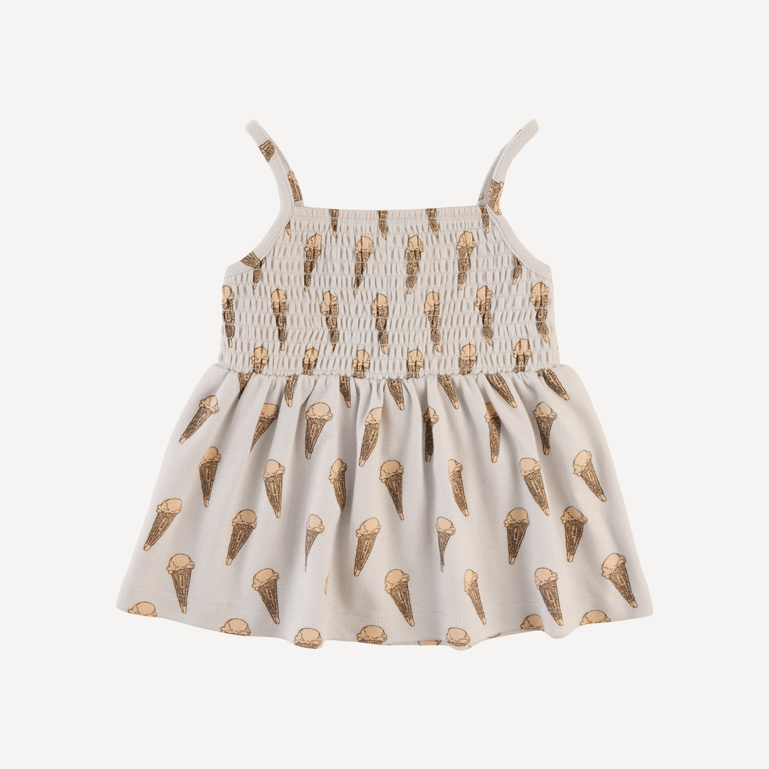 smocked spaghetti strap tank | ice cream cone | organic cotton interlock