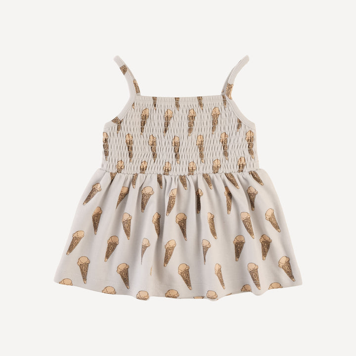 smocked spaghetti strap tank | ice cream cone | organic cotton interlock