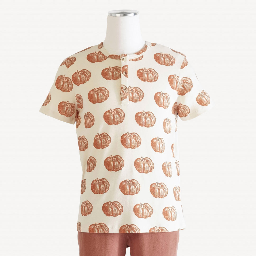 mens short sleeve henley top | harvest pumpkin | organic cotton interlock