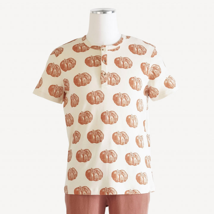 mens short sleeve henley top | harvest pumpkin | organic cotton interlock