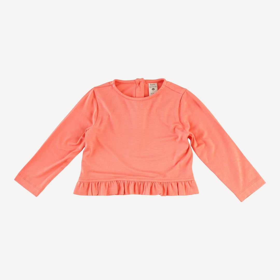 long sleeve cropped ruffle tee + flare pant set | burnt coral | bamboo