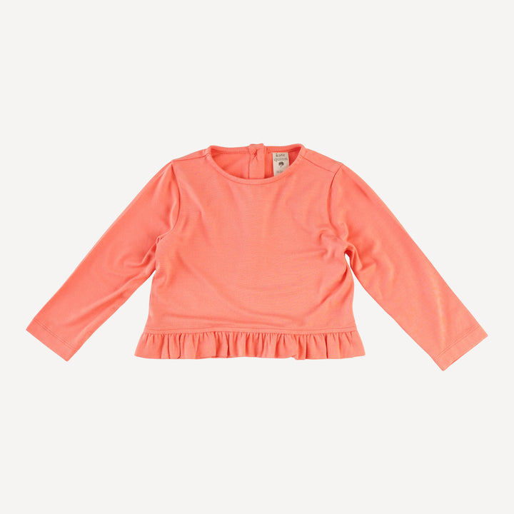 long sleeve cropped ruffle tee + flare pant set | burnt coral | bamboo