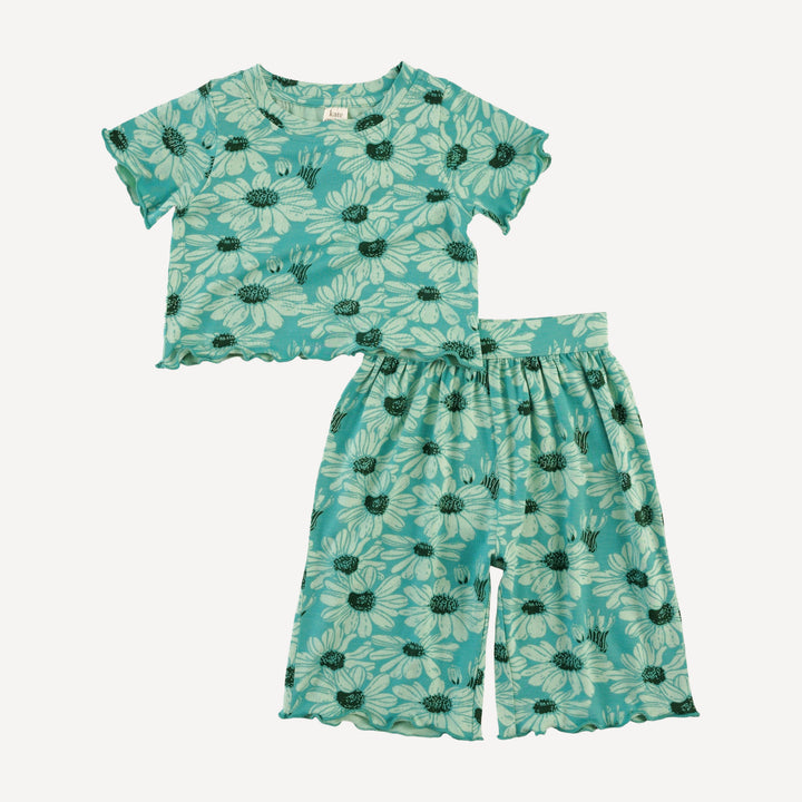 short sleeve jade set | green daisy | bamboo