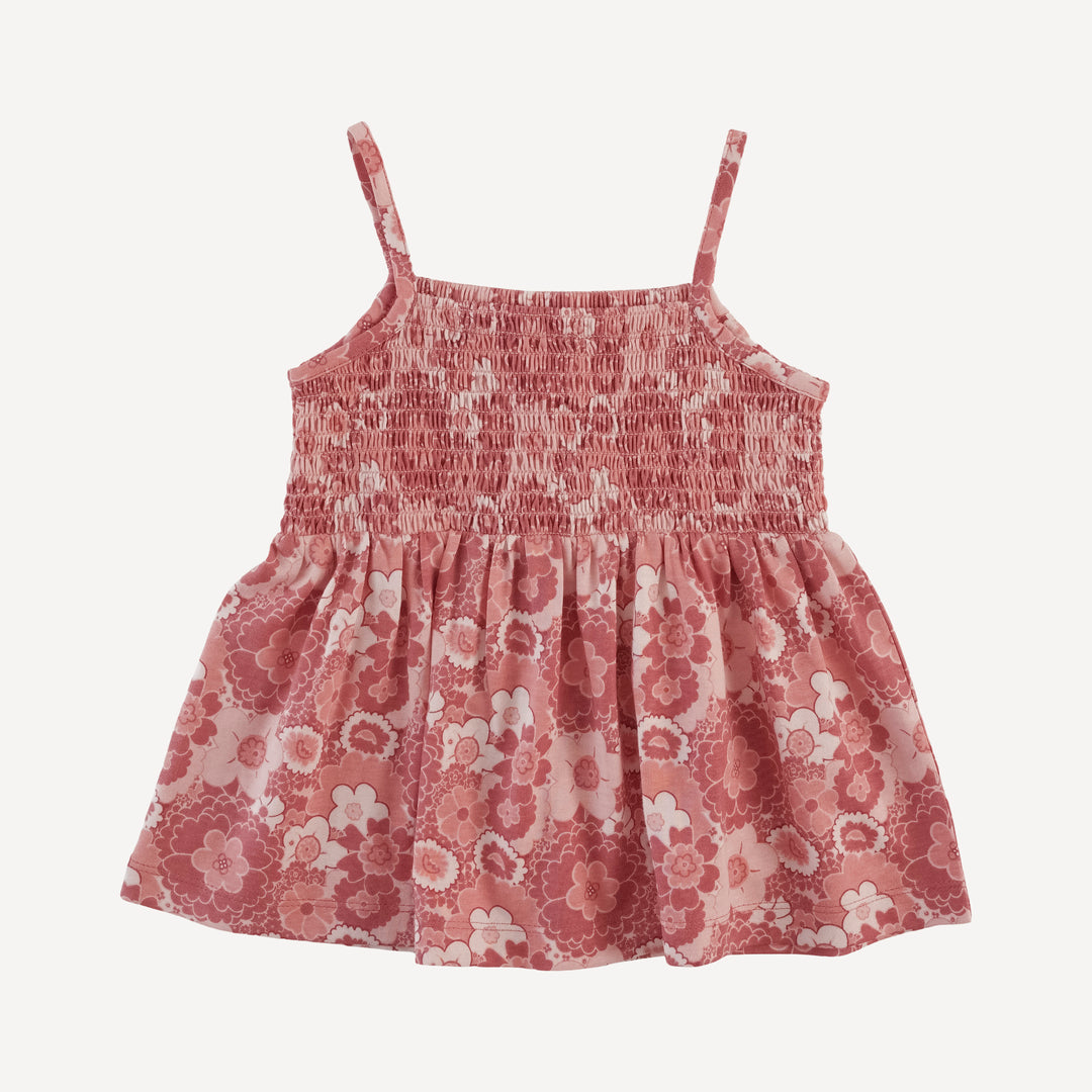 spaghetti strap smocked top | pink mid-century floral | organic cotton jersey