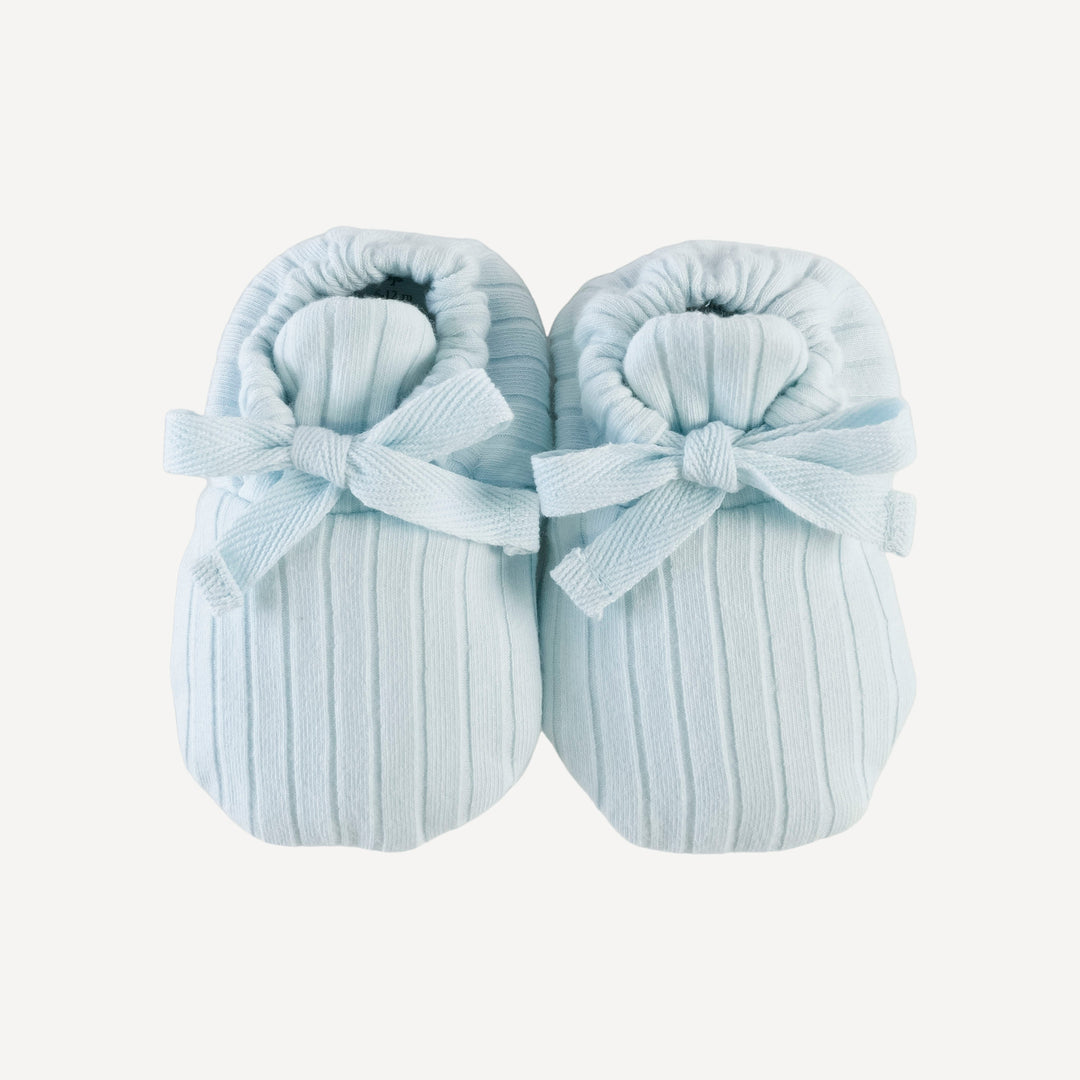 tie booties | illusion blue | organic cotton wide rib