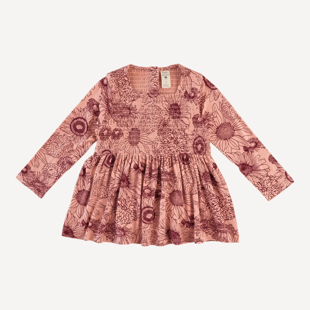 long sleeve square neck smocked top | merlot sunflowers | bamboo