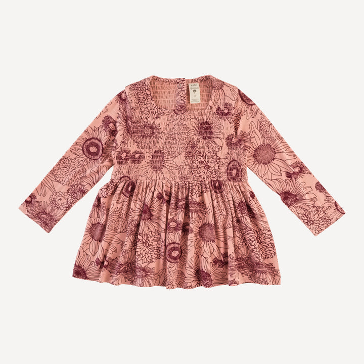long sleeve square neck smocked top | merlot sunflowers | bamboo