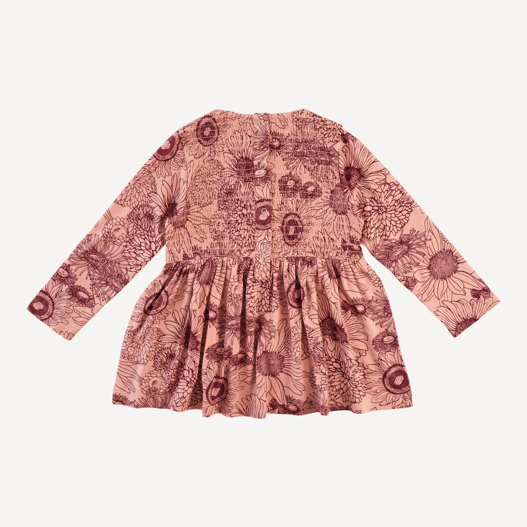 long sleeve square neck smocked top | merlot sunflowers | bamboo