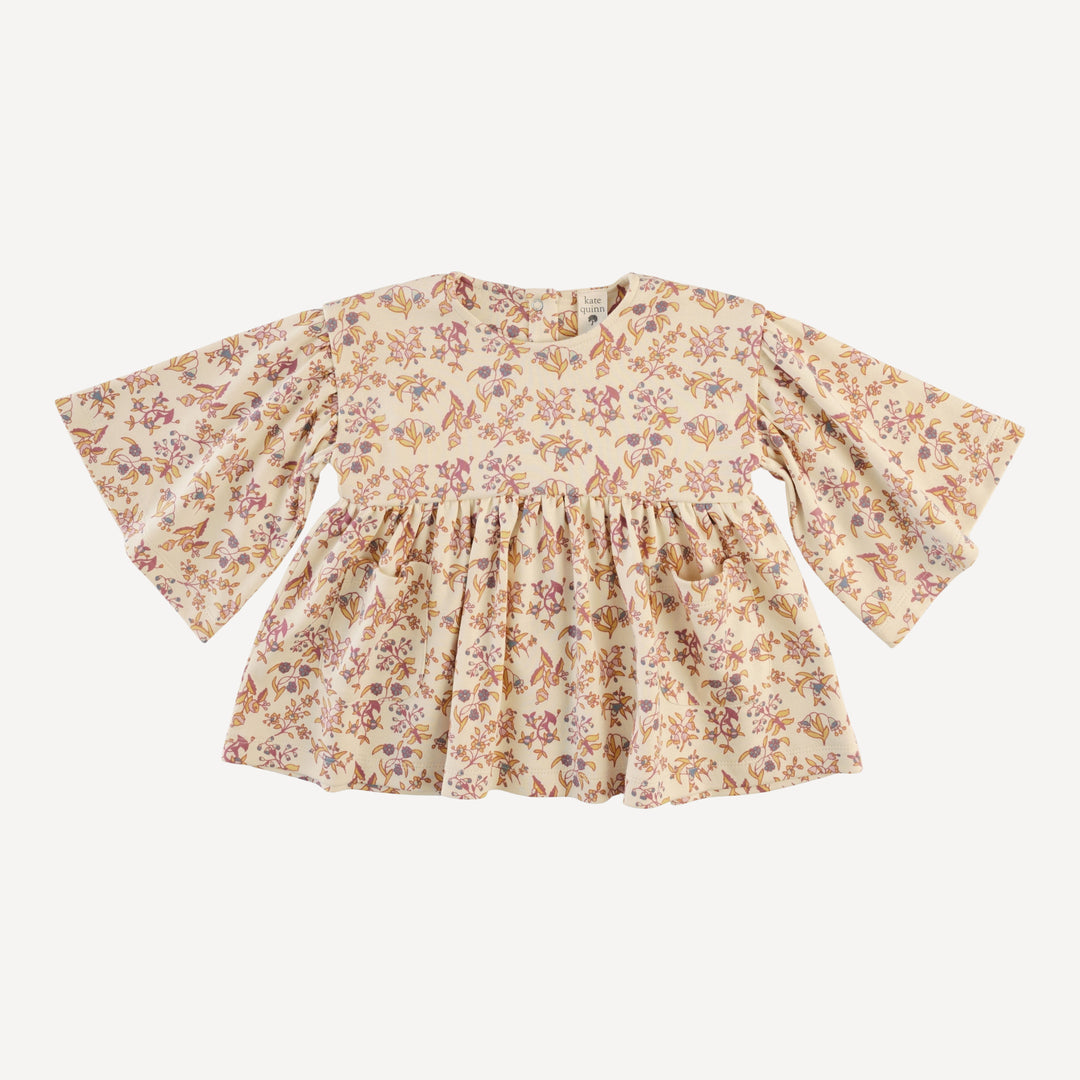 bell sleeve gathered tunic | ditsy bouquet | organic cotton interlock