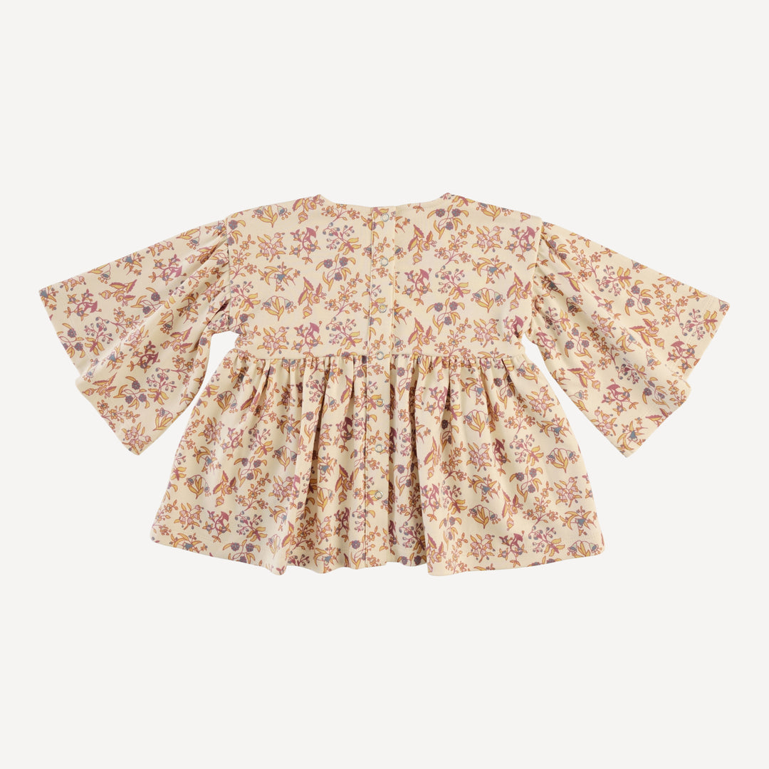 bell sleeve gathered tunic | ditsy bouquet | organic cotton interlock