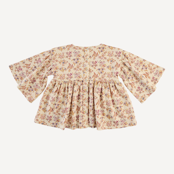 bell sleeve gathered tunic | ditsy bouquet | organic cotton interlock